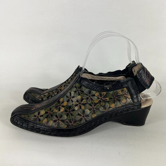 Pikolinos Slingback Sandals Women's 7.5 Multicolor Leather Floral Almond Toe - Picture 5 of 10